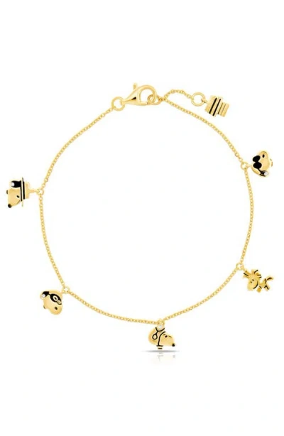Crislu X Peanuts® Snoopy & Woodstock Charm Bracelet In Gold