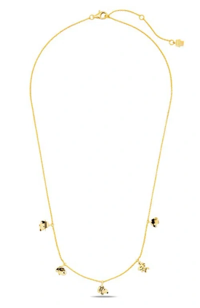 Crislu X Peanuts® Snoopy & Woodstock Charm Station Necklace In Gold