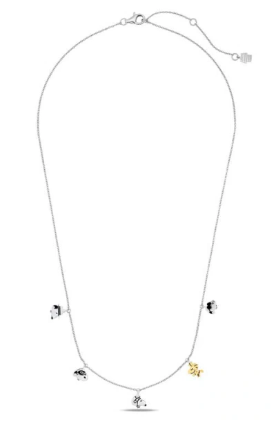 Crislu X Peanuts® Snoopy & Woodstock Charm Station Necklace In Metallic