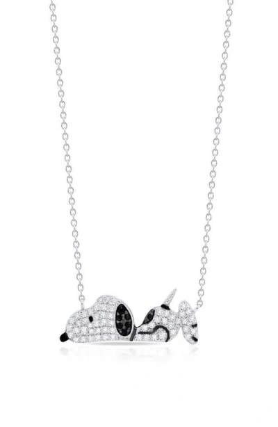 Crislu X Peanuts® Snoopy Belly Flop Pavé Pendant Necklace In Silver
