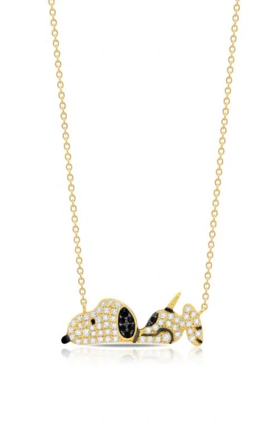 Crislu X Peanuts® Snoopy Belly Flop Pavé Pendant Necklace In Gold
