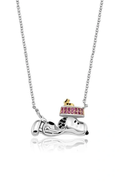 Crislu X Peanuts® Snoopy's Dog Dish Pendant Necklace In Metallic