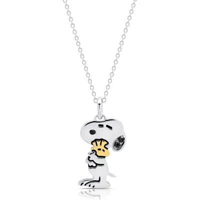 Crislu X Peanuts Snoopy Hugs Pendant Necklace In Silver