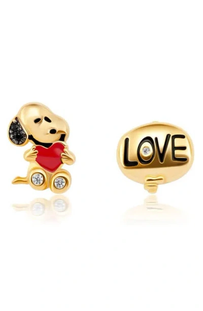 Crislu X Peanuts® Snoopy's Love Mismatched Stud Earrings In Gold