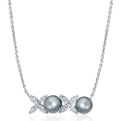 Crislu Xoxo Grey Pearl & Cubic Zirconia Pendant Necklace In Metallic
