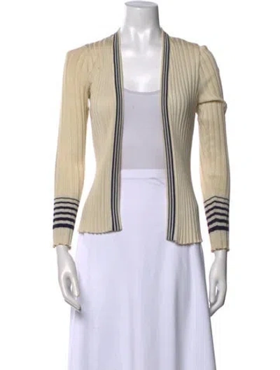 Pre-owned Crissa Linea Italiana Striped Open Front Sweater In Neutral