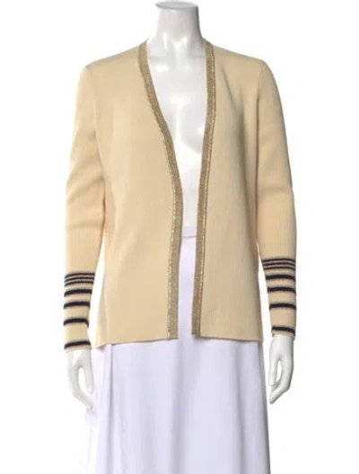 Pre-owned Crissa Linea Italiana Striped Open Front Sweater In Neutral