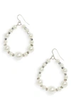 Cristabelle Crystal & Imitation Pearl Open Hoop Drop Earrings In Sil/white