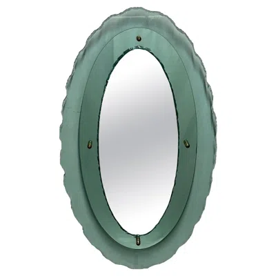 Pre-owned Cristal Art Torino Italian Mid-century Modern Oval Glass Mirror Or Plateau Or Tray In Gray