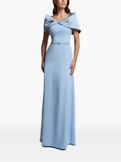Cristallini Belted Fluid Maxi Dress In Blue