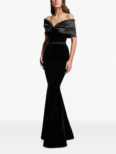Cristallini Bow-detail Velvet Maxi Dress In Red