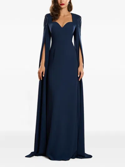 Cristallini Carol Cape-sleeve Maxi Dress In Blue