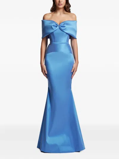 Cristallini Chateau Off-shoulder Maxi Gown In Blue