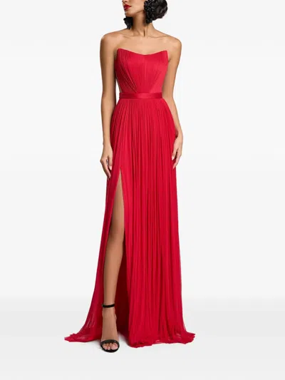 Cristallini Estella Pleated Silk Maxi Dress In Red