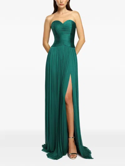 Cristallini Nova Pleated Silk Maxi Dress In Green