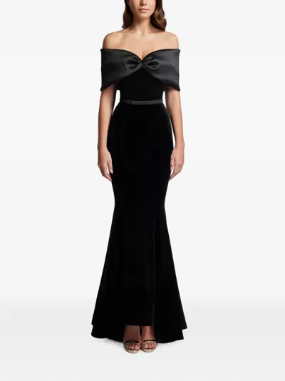 Cristallini Off-the-shoulder Bow-detail Maxi Dress In Black