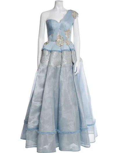 Pre-owned Cristallini One-shoulder Long Dress In Blue