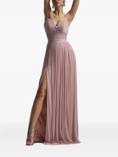Cristallini Pandora Ruched Strapless Maxi Dress In Pink