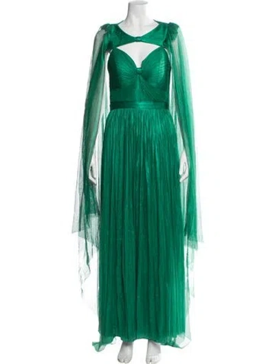 Pre-owned Cristallini Plunge Neckline Long Dress In Green