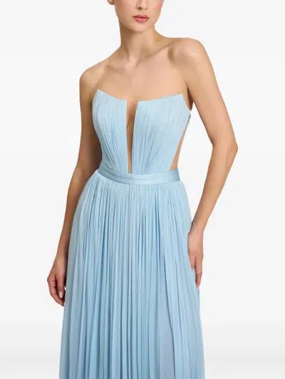 Cristallini Serena Pleated Silk Maxi Dress In Blue