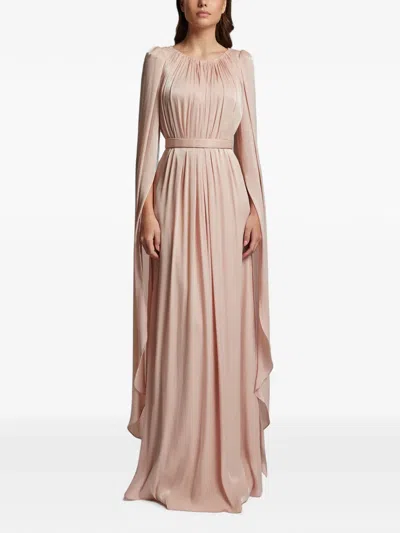 Cristallini Studio Pleated Cape-sleeve Maxi Dress In Neutral