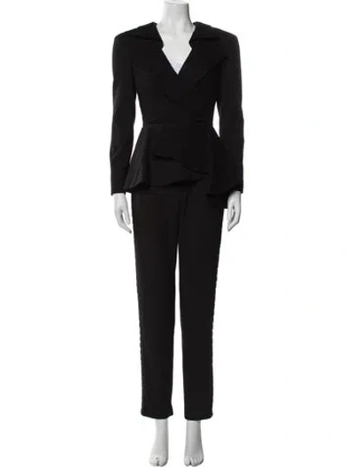 Pre-owned Cristallini Virgin Wool Lace Trim Embellishment Pantsuit W/ Tags In Black
