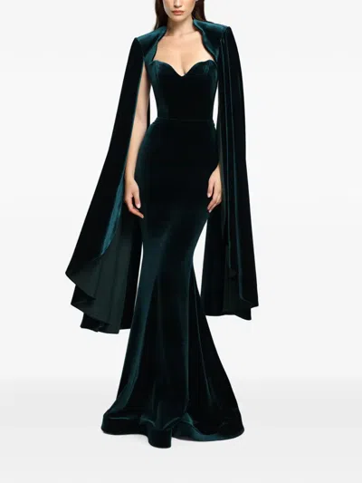 Cristallini Vivienne Cape-detail Maxi Dress In Green
