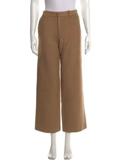 Pre-owned Cristaseya Baby Camel Wide Leg Pants In Brown
