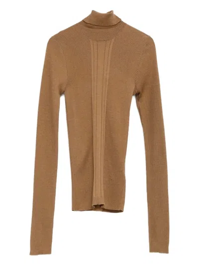 Cristaseya Ribbed Turtleneck Sweater In Brown