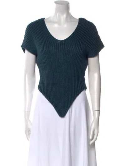 Pre-owned Cristaseya Silk Scoop Neck Crop Top In Blue