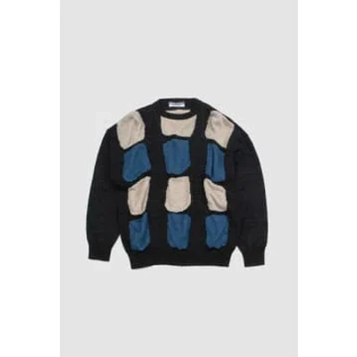 Cristaseya Washi Paper Boatneck Sweater Black/beige/blue Patchwork