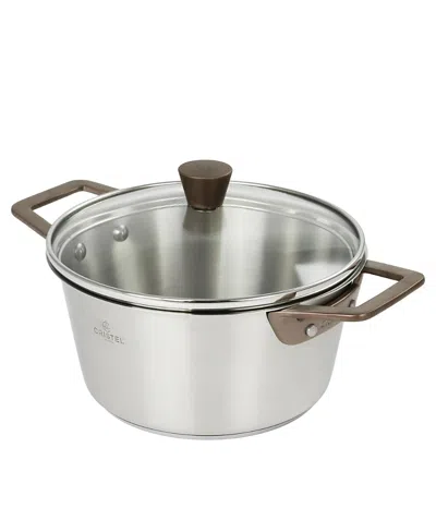 Cristel 1826 Collection Stewpan With Glass Lid With Limited Edition Antique Brass Side Handles, 2 Qt. In Silver