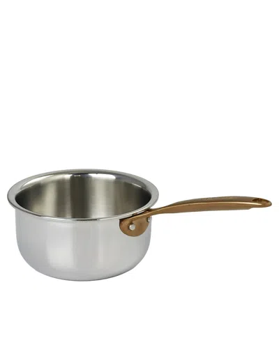 Cristel Castel Pro 3-ply Mini Saucepan With Antique Brass Handle, 0.7 Qt In Silver
