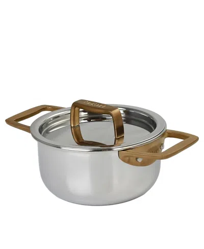 Cristel Castel Pro 3-ply Mini Stewpots With Lid And Antique Brass Handles, 0.7 Qt. In Silver