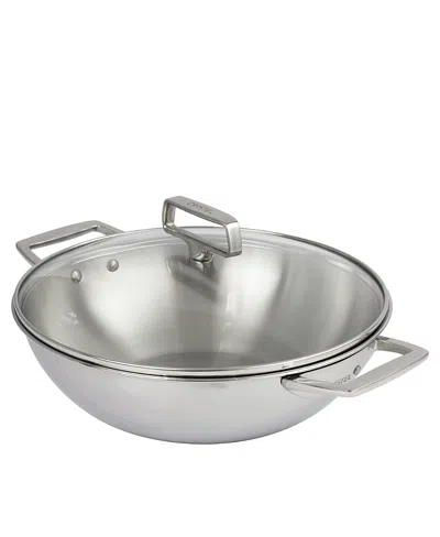 Cristel Castel' Pro Ultraply 2 Side Handles 3 Ply Wok Without Lid, 6.5 Qt. In Silver