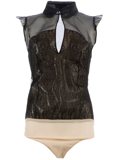Cristiano Burani Sheer Lace Blouse In Brown