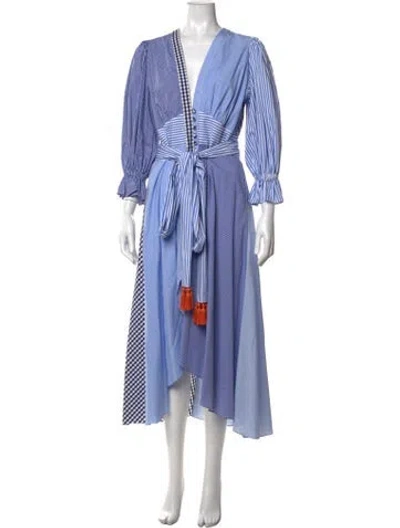 Pre-owned Cristiano Marcheli Striped Midi Length Dress W/ Tags In Blue