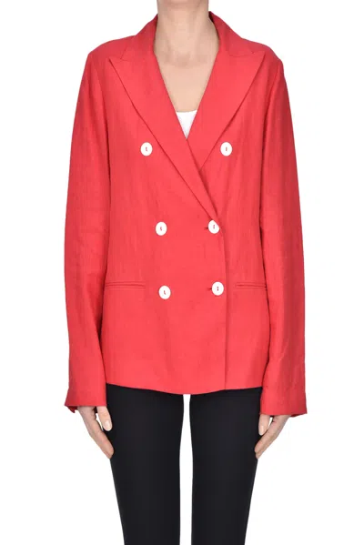 Cristina Bonfanti Linen Double-breasted Blazer In Red