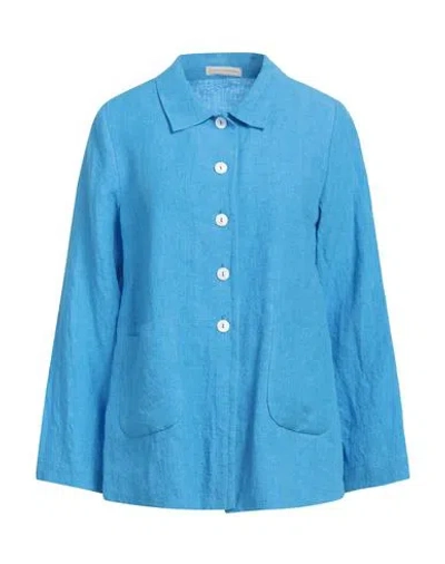 Cristina Bonfanti Woman Jacket Azure Size 6 Linen In Multi