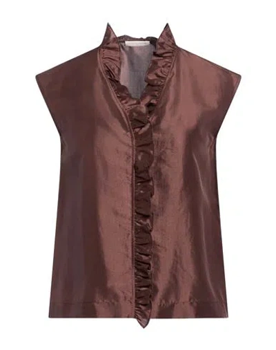 Cristina Bonfanti Woman Top Chocolate Brown Size 6 Silk In Burgundy