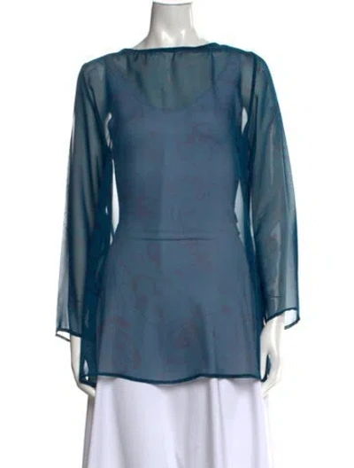 Pre-owned Cristina Gavioli Silk Floral Print Blouse In Blue