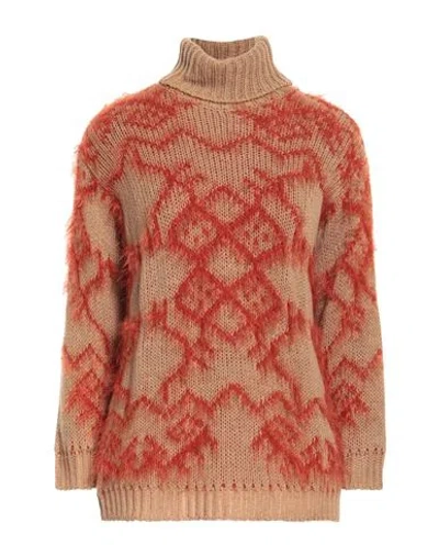 Cristina Gavioli Woman Turtleneck Red Size S Virgin Wool, Acrylic In Beige