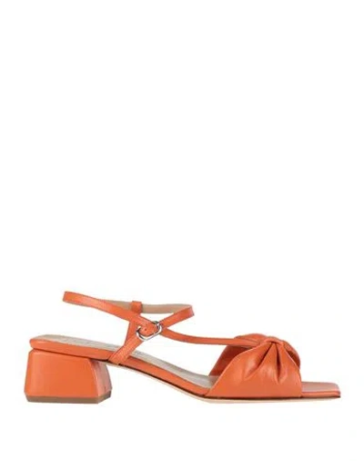 Cristina Millotti Woman Sandals Orange Size 8 Leather