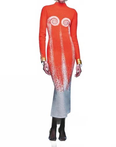 Cristina Sabatini Ada Long Sleeve Dress In 0range And Beige In Red