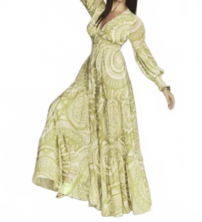 Cristina Sabatini Faith Long Sleeve Maxi Dress In Lime In Multi