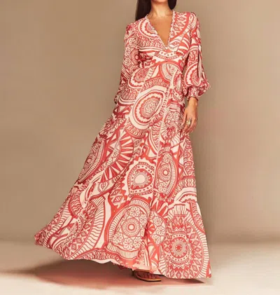 Cristina Sabatini Faith Long Sleeve Maxi Dress In Orange/white In Multi