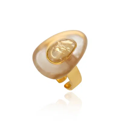 Cristina Sabatini Resin Drop Ring In Clear In Gold