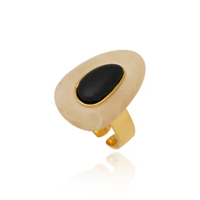 Cristina Sabatini Resin Drop Ring In Sand/black In Gold