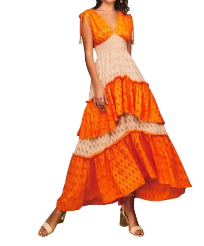 Cristina Sabatini Ruby Sleeveless Maxi Dress In Orange And Beige