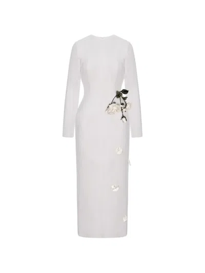 Cristina Savulescu Rose-appliqué Long-sleeves Midi Dress In Animal Print